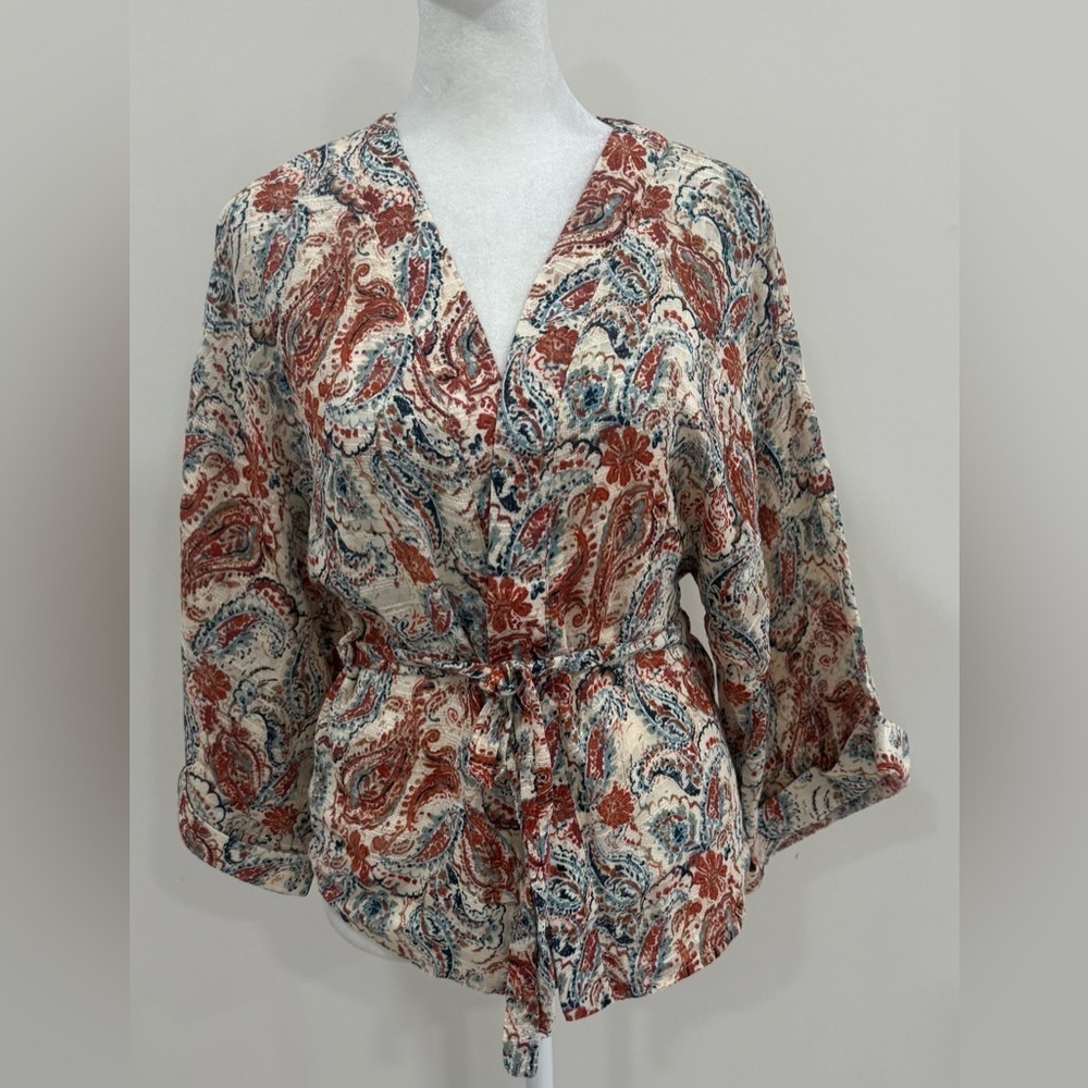 Cuesta Blanca 3/4 Sleeve Floral Print Kimono Blouse Size 44/46 L NWT